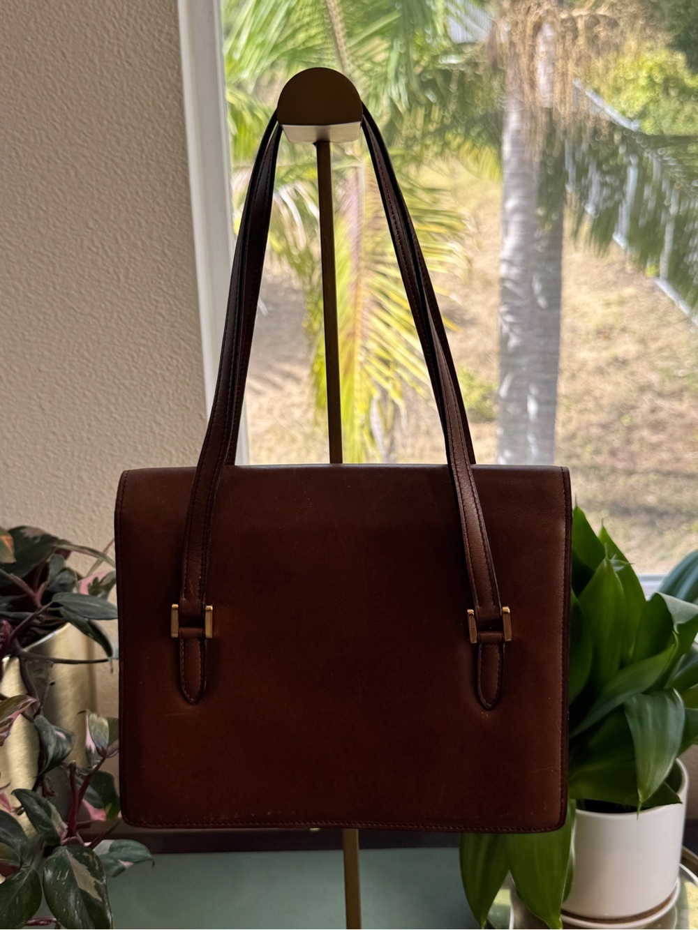 Celine Honey Brown Leather Shoulder Bag with Gold Button - Picture 7 of 15